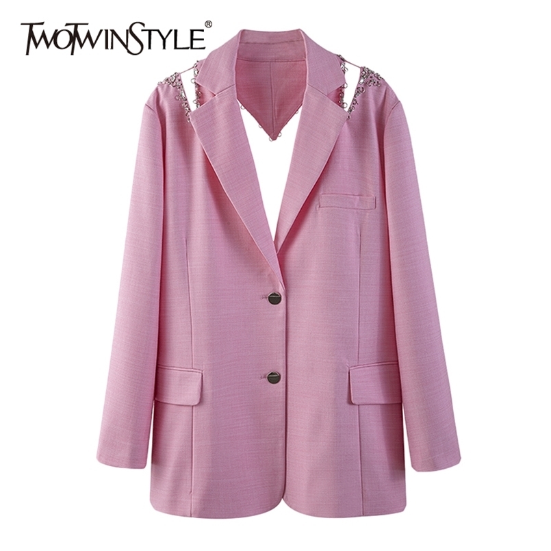 Hollow Out Patchwork Diamond Blazer For Women Notched Long Sleeve Casual Solid Blazers Female Fashion Clothes 210524, Pink
Hollow Out Patchwork Diamond Blazer For Women Notched Long Sleeve Casual Solid Blazers Female Fashion Clothes 210524, Pink