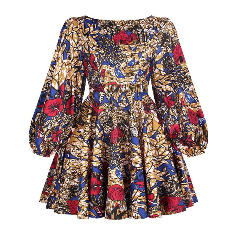 African Style Digital Printing Autumn Women's Sexy Backless Long-sleeved Dress Ethnic Big Swing Casual Dresses