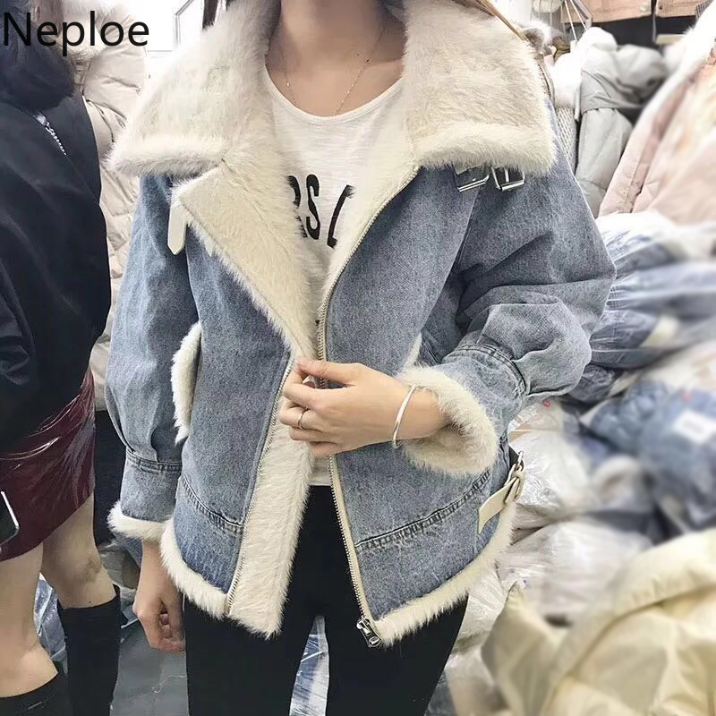 Neploe Korean Denim Jacket Women Winter Clothes Woman Thick Cowboy Outwear Streetwear Short Plus Velvet Lamb Wool Fashion Coat 210422