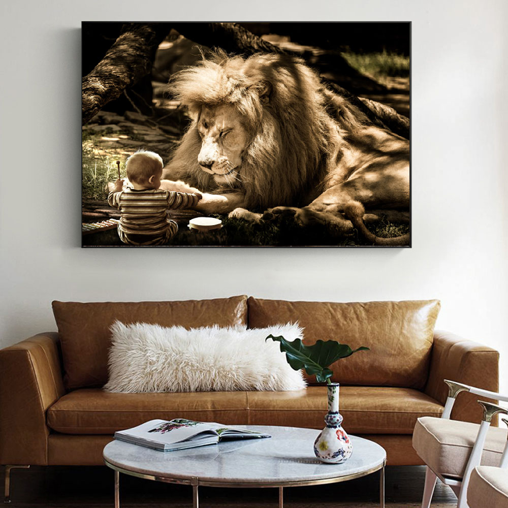 Deer And Girl Picture Wall Art Canvas Painting Abstract Animal Poster HD Print For Living Room Bedroom Decoration Cuadros