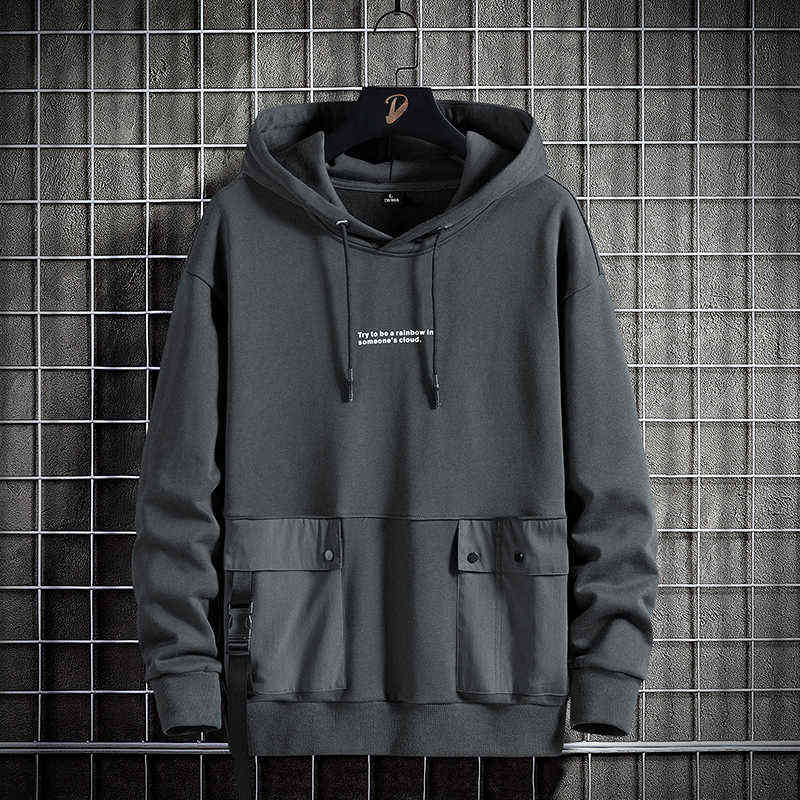 Single Road Mens Hoodies Men Multi Pockets Techwear Sweatshirt Oversized Japanese Streetwear Hip Hop Hoodie Men Plus Size 211116