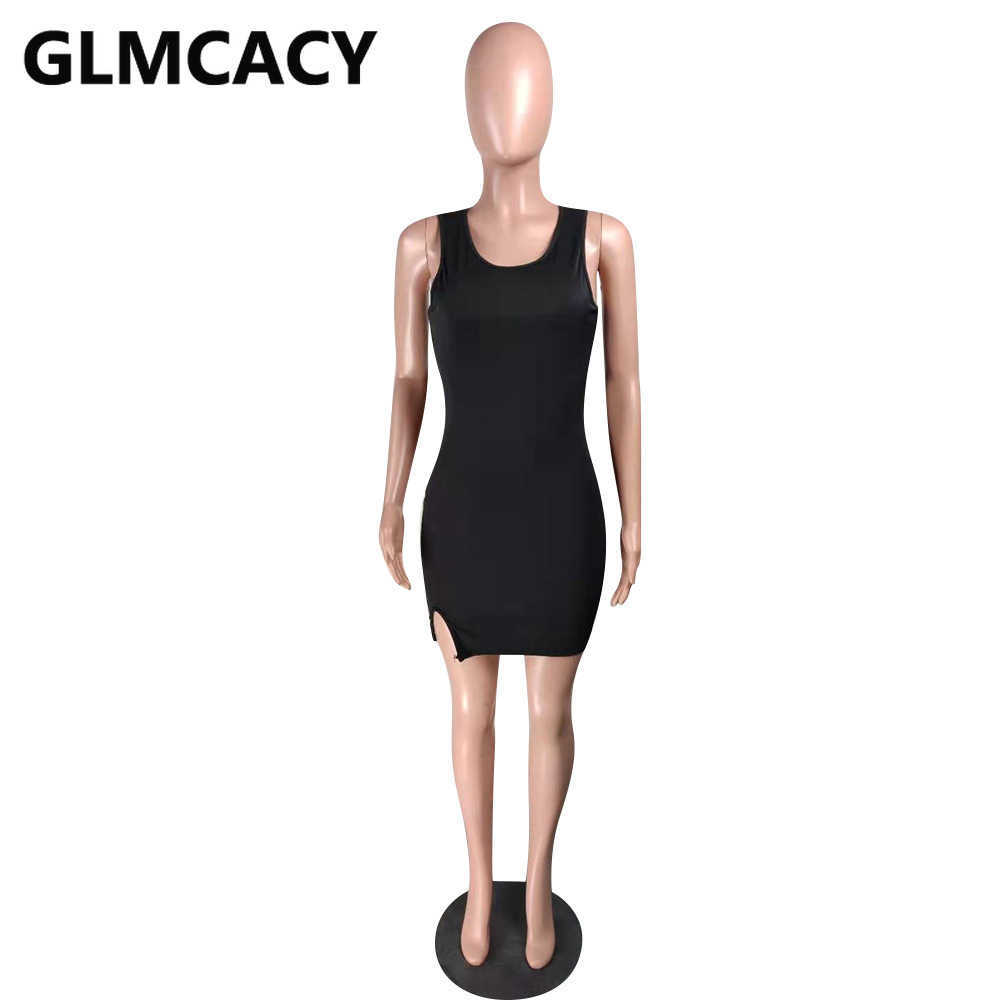 Women Sleeveless Slit Bodycon Casual Slim Fit Dress 210702