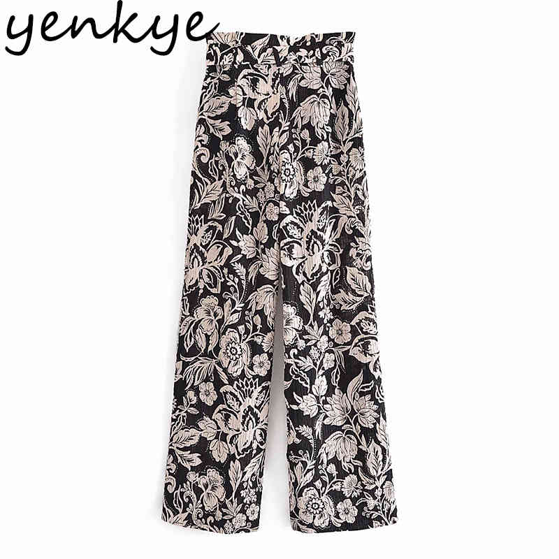 Spring Women Vintage Floral Print Pants Female Free Belt High Waist Casual Trousers pantalones de mujer 210430