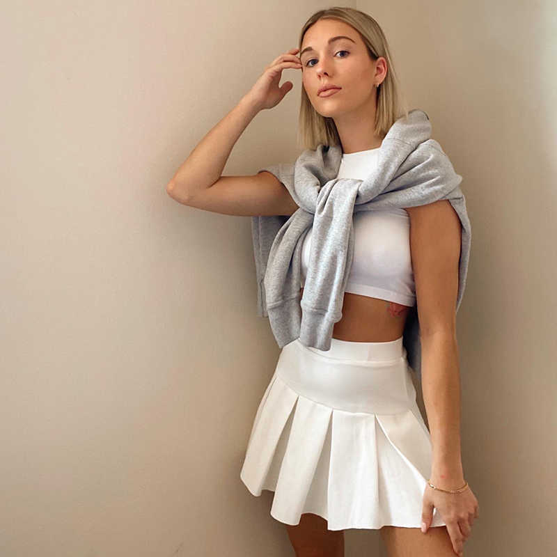 Women High Rise Pleated Mini Skirt With Zip-side Fastening 6 Colours Raw Hem Stretch Skirts korean women 3IS4 210603
