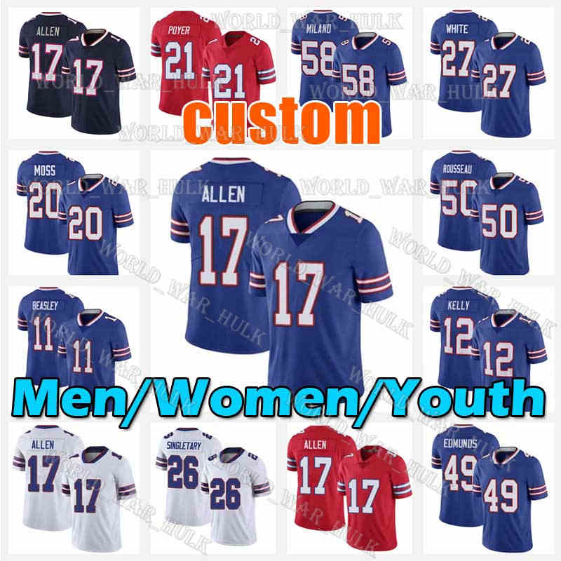 17 Josh Allen Football Jerseys 14 Stefon Diggs 11 Cole Beasley Dawson Knox BillGregory Rousseau Jim Kelly BuffaloTre'davius White Micah Hyde Tremaine Edmunds, Men jersey
17 Josh Allen Football Jerseys 14 Stefon Diggs 11 Cole Beasley Dawson Knox BillGregory Rousseau Jim Kelly BuffaloTre'davius White Micah Hyde Tremaine Edmunds, Men jersey