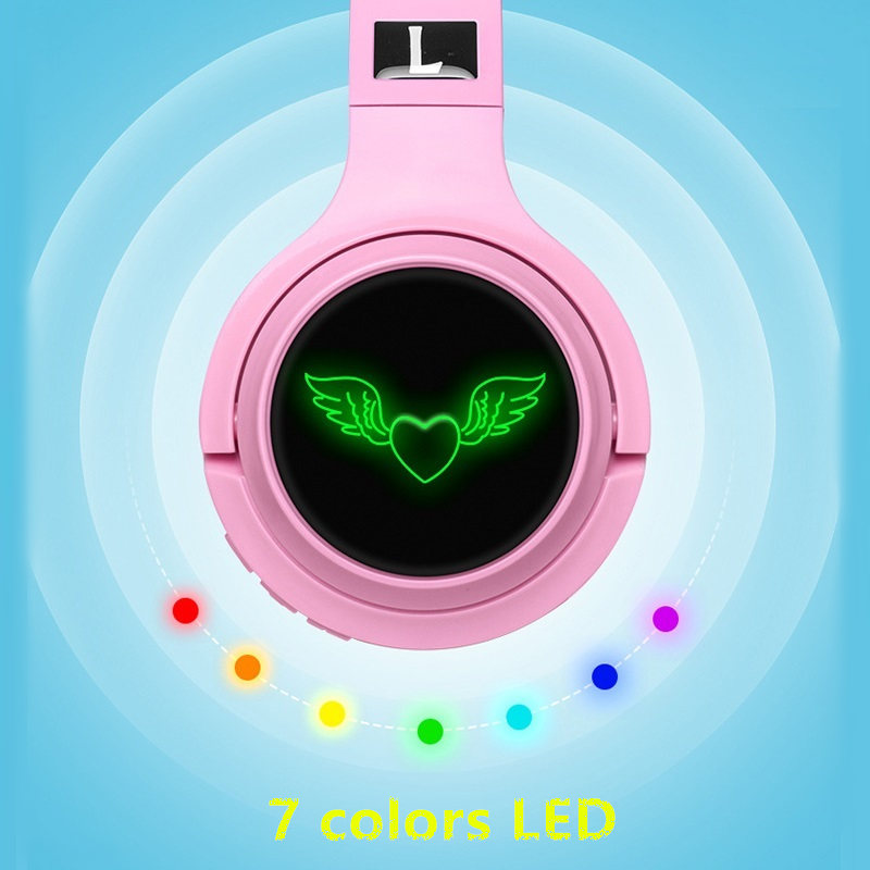 Cute Angel Wings Kids Bluetooth earbuds wireless bluetooth headphones LED Headphones support SD Card Headphone for Children Gift