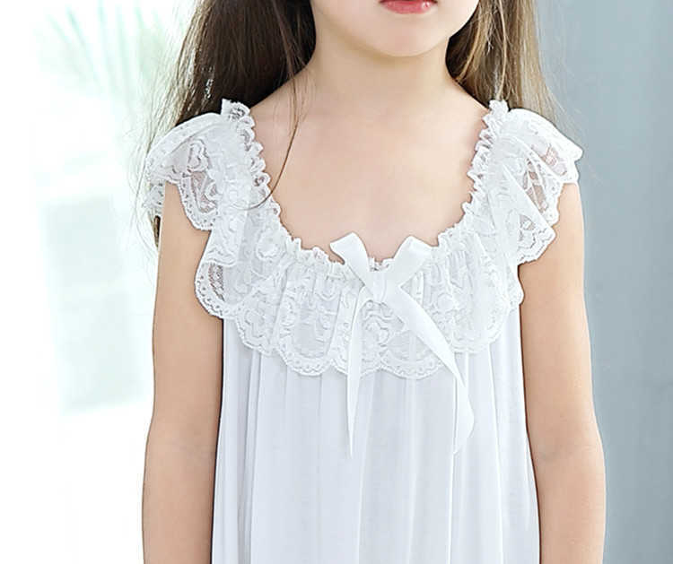 Summer Children's Girls Dress Sleepwear White Lace Cotton Princess Vintage Nightgowns Baby Nightdress Kids Clothes Vestidos 210915