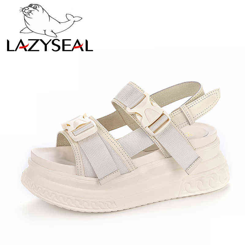 LazySeal Platform Women's Sandals 2021 Fashion Summer Leather Buckle Women Thick Soled Beach Sandal Casual Chunky Woman Shoes X220214