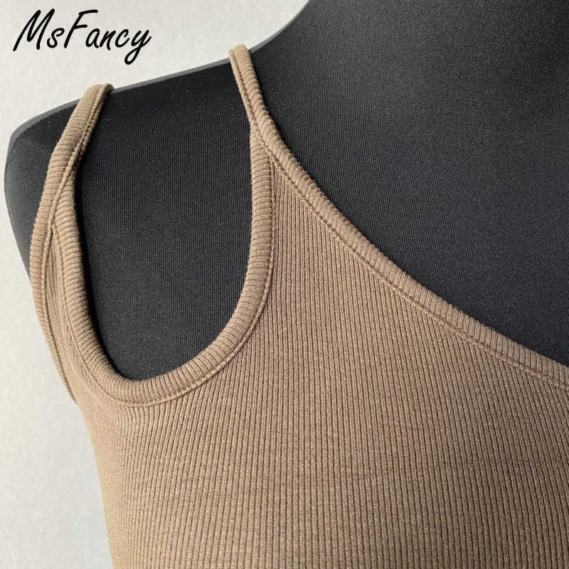 Msfancy Summer Crop Tops Women Slant Shoulder Irregular Haut Femme Sexy Ladies Black Tank Top 210625