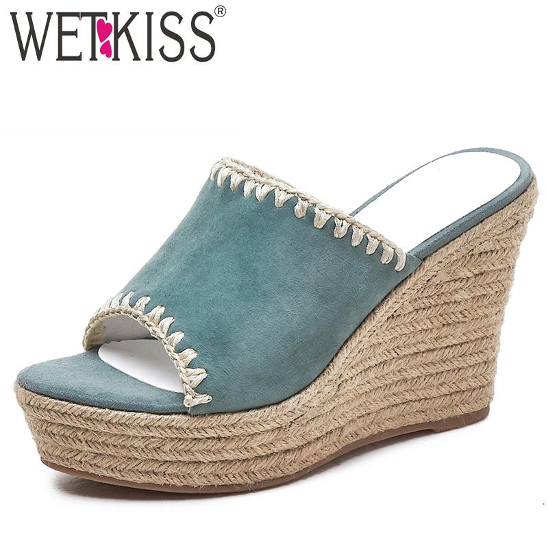 Slippers WETKISS Straw Weave Platform Wedges High Heels Shoes Female 2021 Women Slides Kid Suede Embroider Mules, Black
Slippers WETKISS Straw Weave Platform Wedges High Heels Shoes Female 2021 Women Slides Kid Suede Embroider Mules, Black