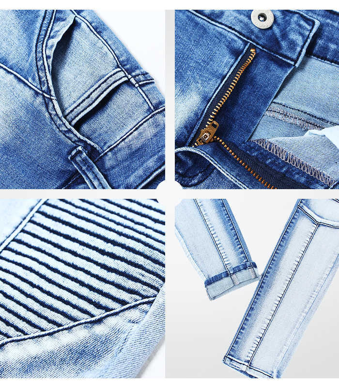 2236 Youaxon Arrived EU Size Motor Biker Jeans Woman Plus 5 Pockets Stretch Bleach Wash Skinny Denim Pants For Women 210809