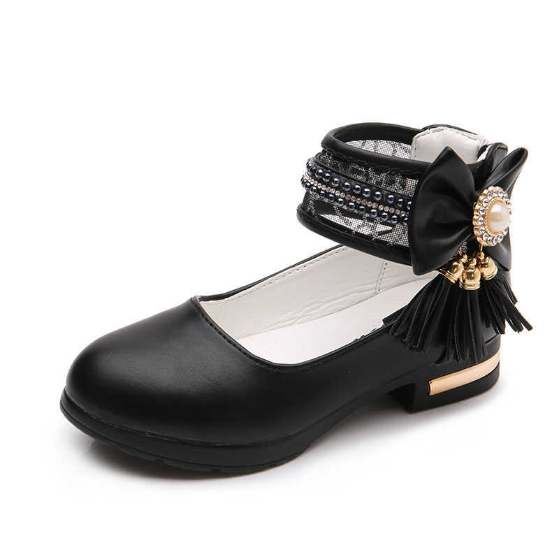Fashion Tassel Bow Childrens Leather Shoes Girls Flower For Princess Wedding Big Kid Dance Shoes 3 4 5 6 7 8 9 10 11 12 Year Old X0703