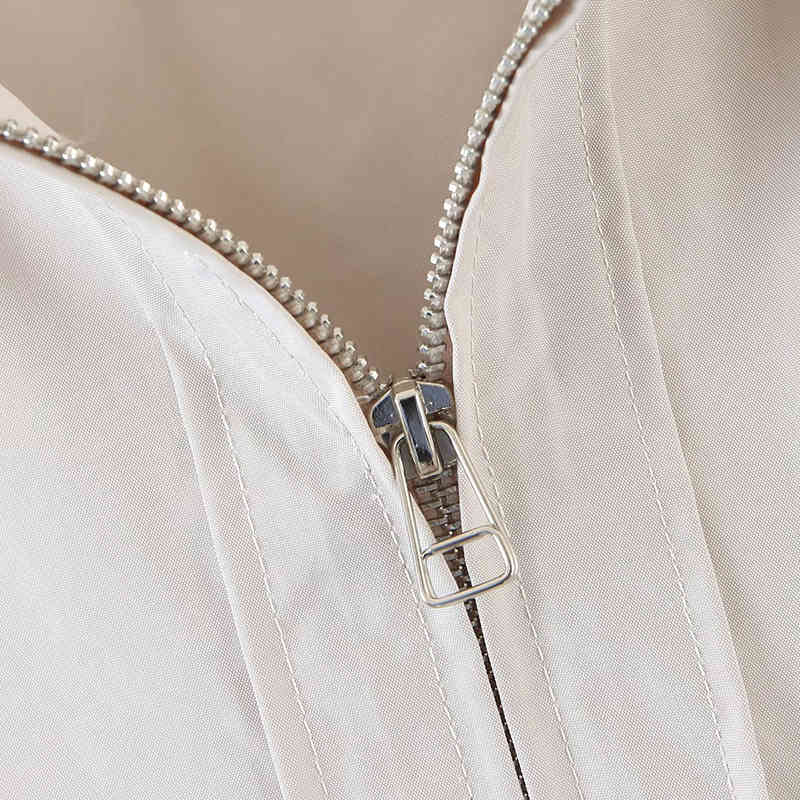 Spring And Autumn Women's Clothing Fashion Zipper Shirt Jacket Big Pockets Lapel Long Sleeves Back Elastic Waist 210521