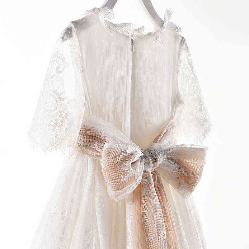 Long White Dresses for Kids Girls Princess Elegant Wedding Guest Children Bridesmaid Lace Dress Party Evening Gown 3 12 14 Years G1218