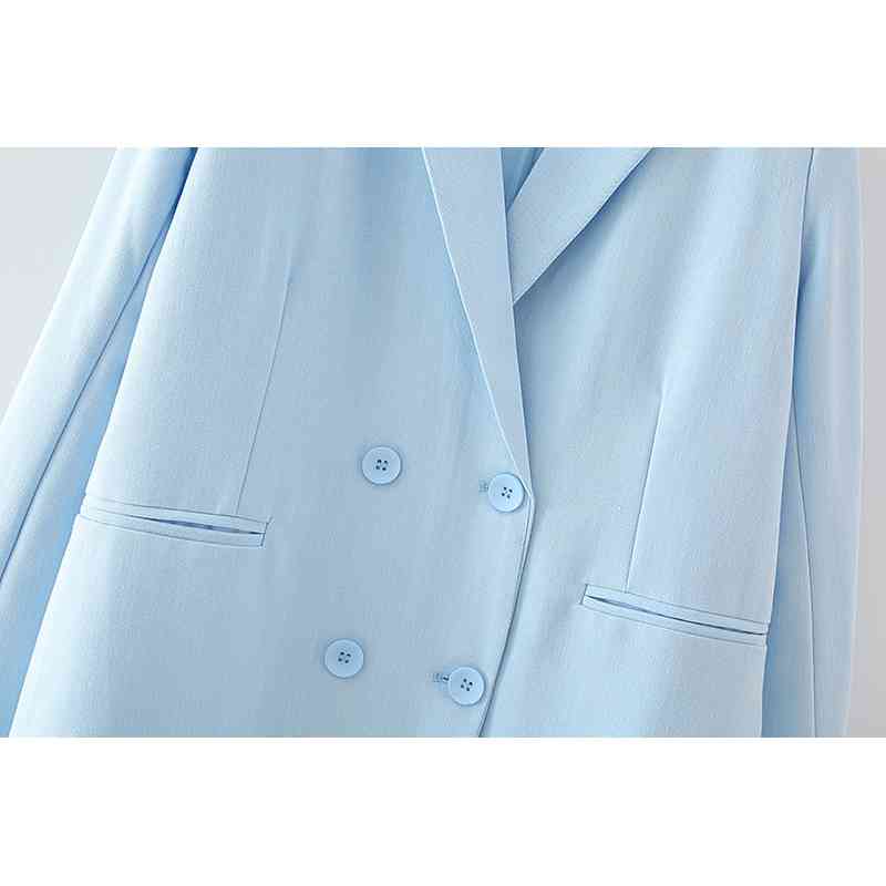 elegant women blue solid blazer jackets fashion ladies double breasted suits casual female notched collar girls 210430