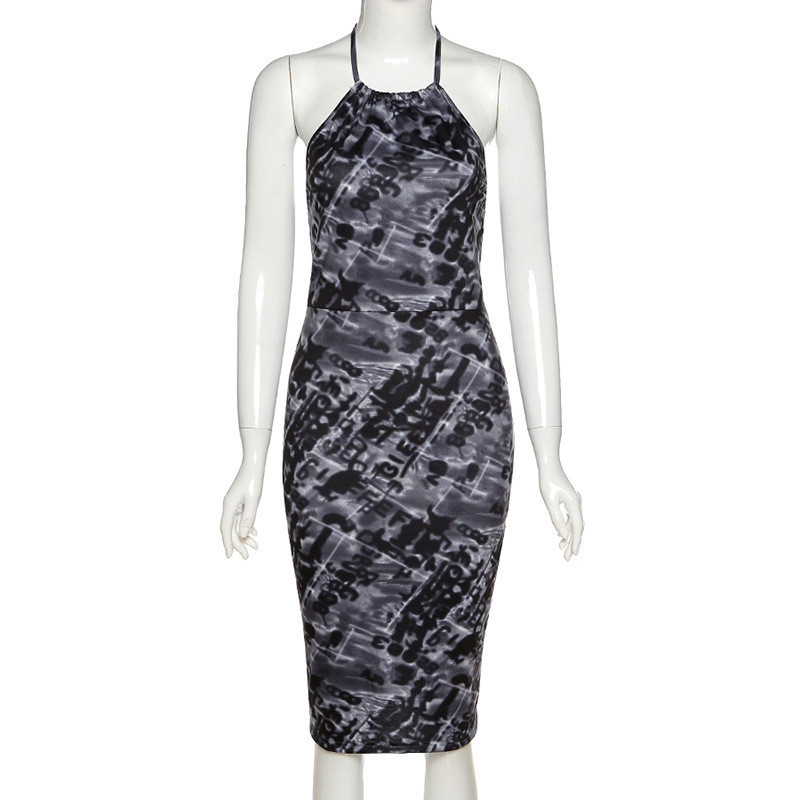 CNYISHE Fashion Sexy Off Shoulder Black Tie Dye Print Dress Women Dresses Elegant Halter Backless Party Midi Dress Lady Bodycon 210419