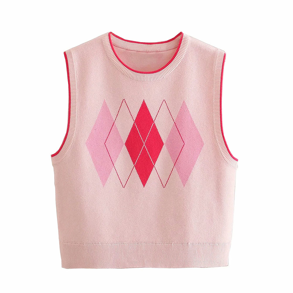 Women Argyle Sleeveless Knit Vest Fashion Crop Top Sweater Tank Top Slim Thin Waistcoat Jersey Pull Femme 210520, Multi
Women Argyle Sleeveless Knit Vest Fashion Crop Top Sweater Tank Top Slim Thin Waistcoat Jersey Pull Femme 210520, Multi
