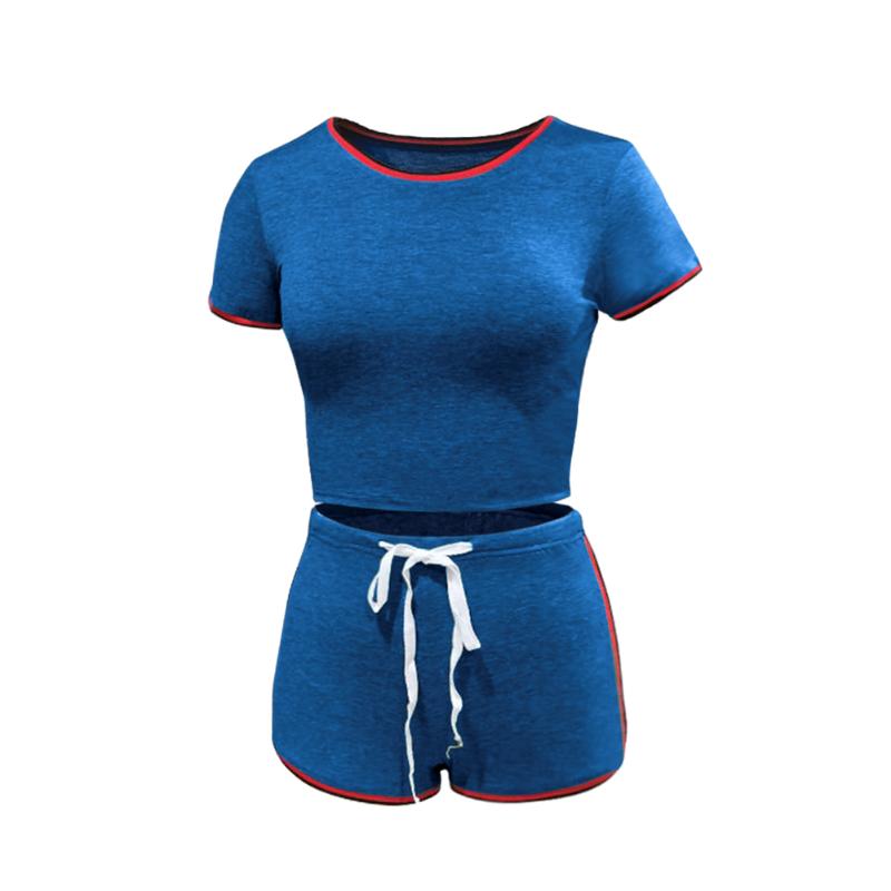 Casual Women Summer 2PCS Striped Yoga Set Girls Short Sleeve Top+Elastic Waist Fitness Shorts Exercise Running Gym Sports Sets Women's Track