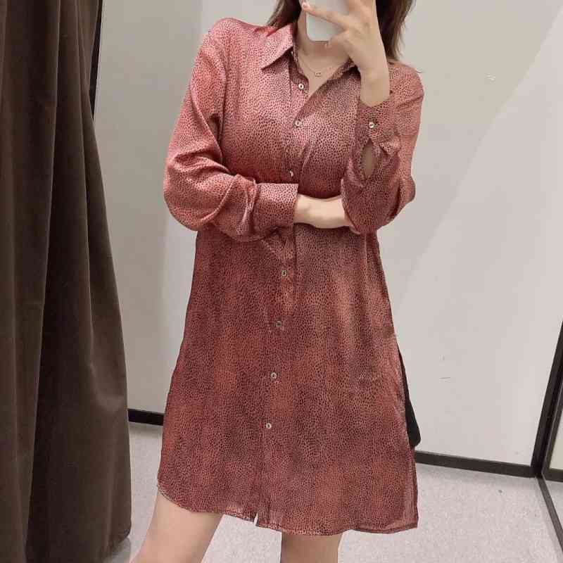 Women Vintage Leopard Print Side Slit Long Shirt Casual Femme Nine Quarter Sleeve Blouse Lady Loose Tops Blusas S8111 210430