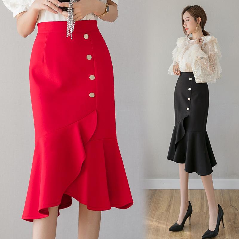 Skirts 2021 Spring Summer High Waist Single Breasted Ruffles Midi Skirt Women Elegant Irregullar Fishtail Black/Red
Skirts 2021 Spring Summer High Waist Single Breasted Ruffles Midi Skirt Women Elegant Irregullar Fishtail Black/Red