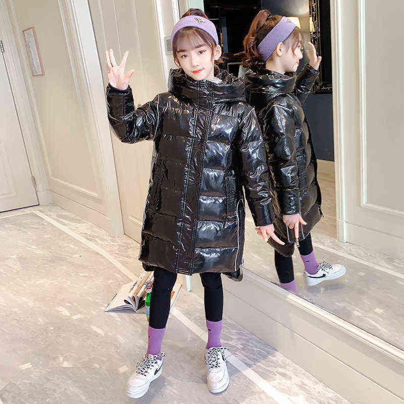 Winter Girls Jacket Coat Kids Hooded Long Outerwear Waterproof Bright Reflective Children Clothes 4 5 6 7 8 9 10 11 12 13 Years 211111