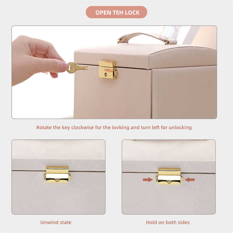 Casegrace Large Jewelry Box Organizer Girls PU Leather Drawer Jewellery Boxes Earrings Ring Necklace Jewelry Storage Case Casket 211012
