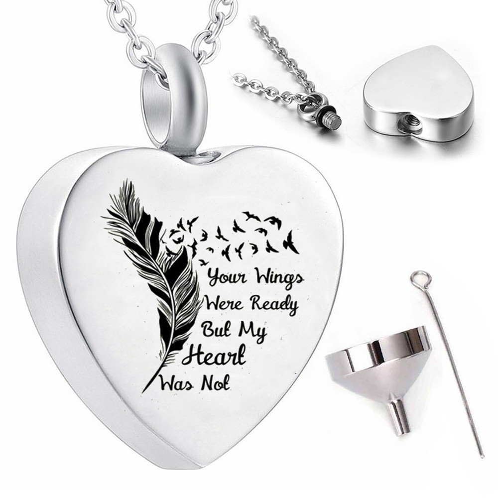 Heart cremation jewelry pendant necklace feather big goose ashes urn -Your wings were ready
Heart cremation jewelry pendant necklace feather big goose ashes urn -Your wings were ready