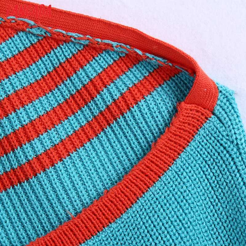 Tangada Women Striped Patterh Hatler Cropped Tanks Top Sleeveless Backless Female Knit Tops BE954 210609