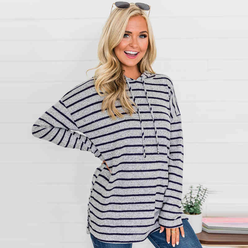 Striped Sweatshirts Autumn Women Hoodies Fashion Long Sleeve Hooded Sweatshirt Jumper Ladies Casual Tops Loose Pullovers 210414