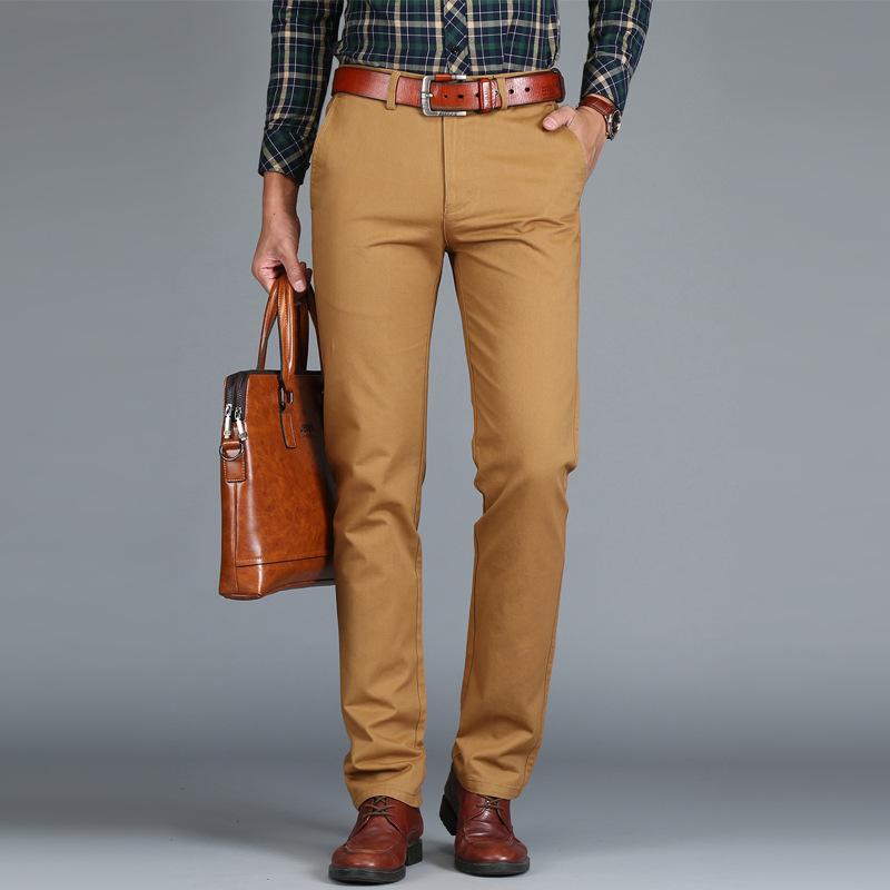 Men's Pants 2021 Summer Men Business Casual Cotton Khaki Man Spring Autumn Black Blue Work Pant Army Green Straight Long Trousers