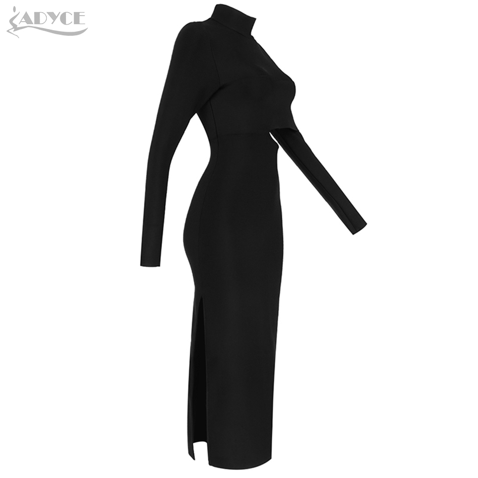 Winter Black Long Sleeve Bandage Dress Women Sexy Hollow Out Maxi Bodycon Celebrity Evening Runway Party Dresses 210423