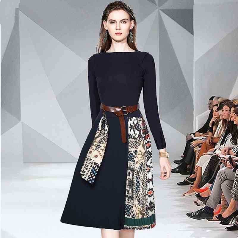 Autumn Winter Vintage Bow knitting Patchwork Printing Pleated Dress Women Long Sleeve Knitted dress Casual 210525, Navy blue
Autumn Winter Vintage Bow knitting Patchwork Printing Pleated Dress Women Long Sleeve Knitted dress Casual 210525, Navy blue