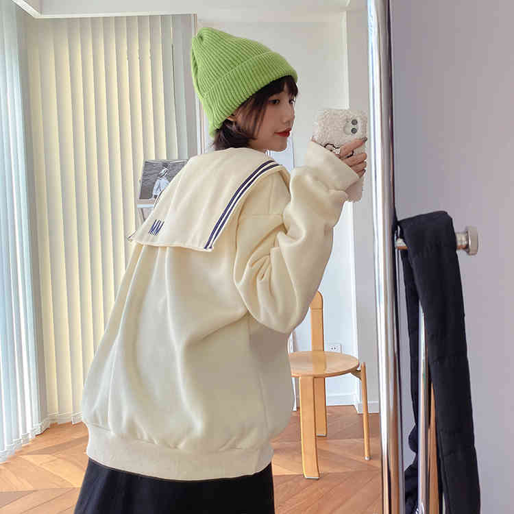 2 colors autumn winter preppy style Women big turn down collar large warm thick Sweatshirt Womens pullovers (F4159) 210423