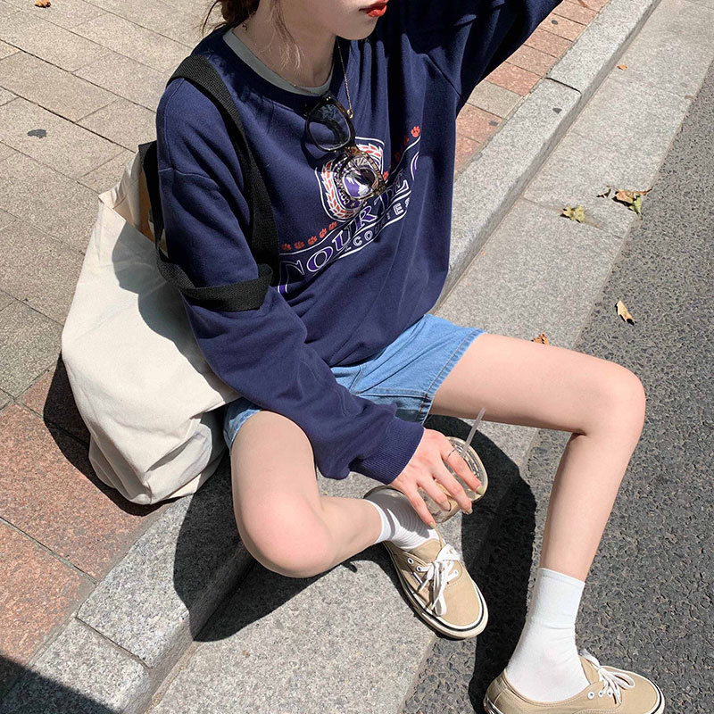 2 colors korean preppy style letter print long sleeve female loose sweatshirts womens streetwear clothes (X1575) 210423