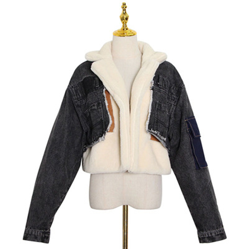 Women Warm Cotton Fleece Jackets Winter Fashion Trend Splicing Thicken Lapel Short Denim Coats Designer New Female Casual Fur Outerwear, Black
Women Warm Cotton Fleece Jackets Winter Fashion Trend Splicing Thicken Lapel Short Denim Coats Designer New Female Casual Fur Outerwear, Black