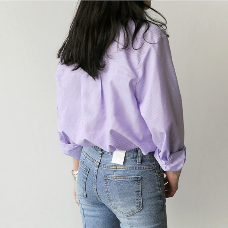Blusas Mujer De Moda Purple Women Shirts Cardigan Long Sleeve Blouse And Tops Striped Pocket Female Ladies 7307 50 210508