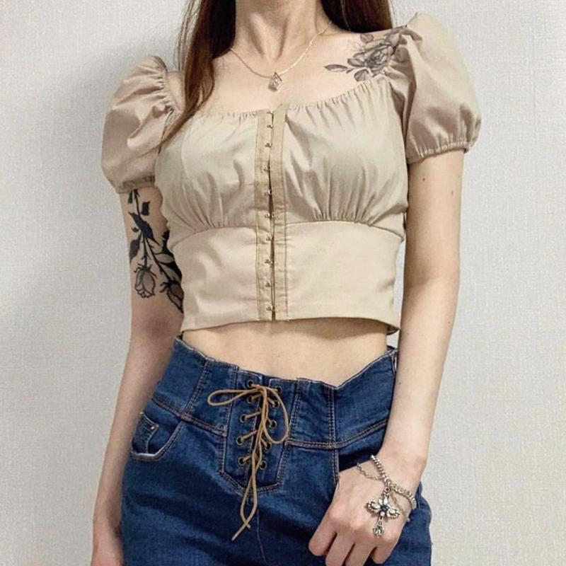 Women' Blouses & Shirts Women Square Neck Puff Sleeve Crop Top With Hook And Eye Front Asian Size, Black
Women' Blouses & Shirts Women Square Neck Puff Sleeve Crop Top With Hook And Eye Front Asian Size, Black