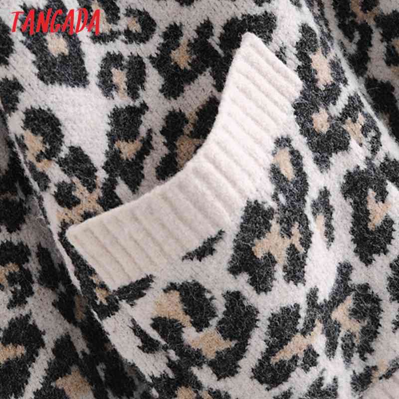 Women Elegant Leopard Vintage Jumper Lady Fashion Oversized Knitted Cardigan Coat 3H85 210416