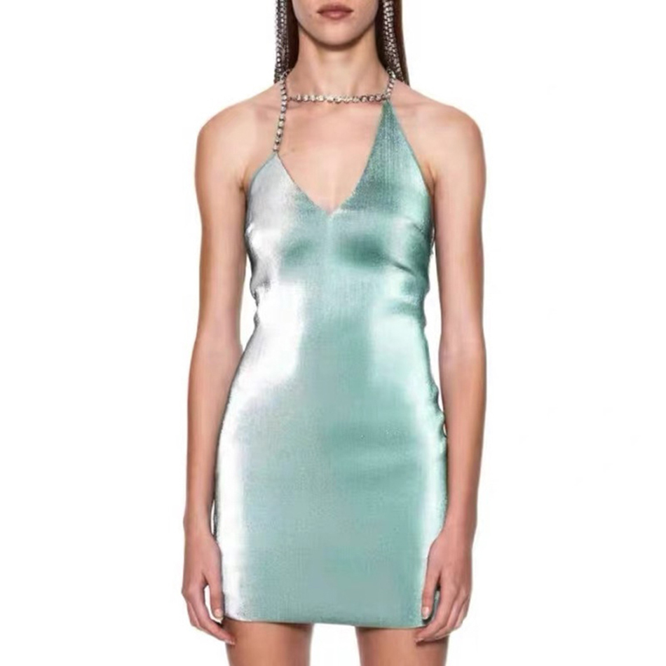 High Quality Sexy Black Dress Summer Women Water Diamond Strap Sleeveless Mini Skinny Party Woman 210525