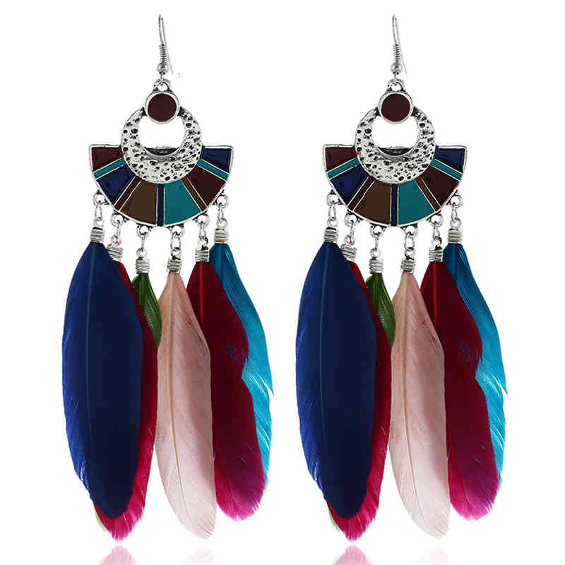 Charms Ear Stud Clip Rings 2021 Jewelry Fashion Fan-shaped National Style Feather Long Women's Accessories