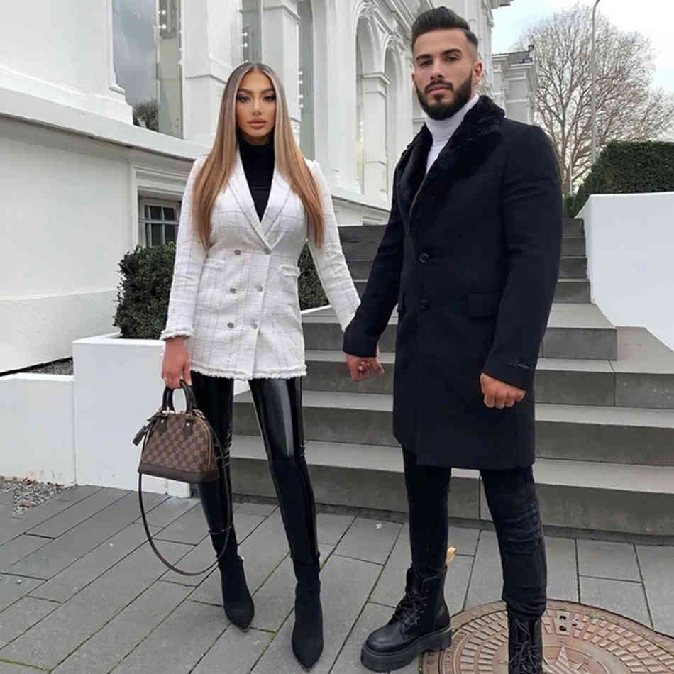 Free Elegant Plaid Blazer Dress Women Lapel Long Sleeve Double Breasted Bodycon Club Party 210524