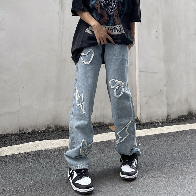 High Street Love Embroidery Jeans Pants Men and Women Straight Oversize Casual Baggy Denim Trousers, Blue
High Street Love Embroidery Jeans Pants Men and Women Straight Oversize Casual Baggy Denim Trousers, Blue