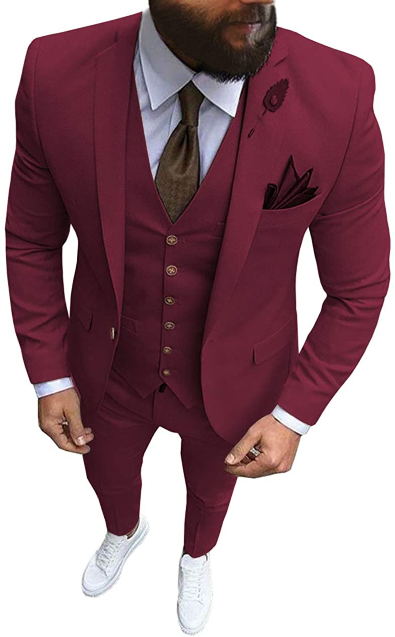 Wedding Tuxedos Men's 3 Piece Slim Fit One Button Peaked Laple Formal Business Men Suit Groomsman (Blazer+Vest+Pant) Dinner Party Date Green Tail