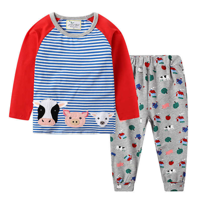 Jumping Applique clothing sets baby boys autumn suits for Christmas festival children clothes tops + pants 210529