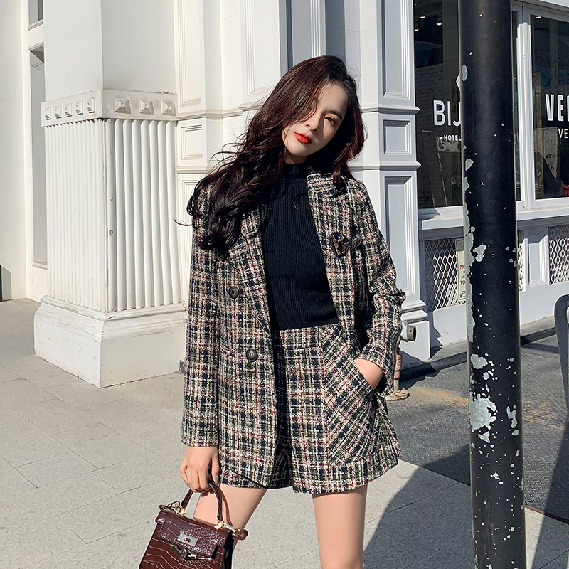 Autumn Winter High Quality Blazer High Waist Shorts Suit Tweed 2 Piece Set Double Breasted Jacket Plaid Woolen Ropa Mujer, Lattice
Autumn Winter High Quality Blazer High Waist Shorts Suit Tweed 2 Piece Set Double Breasted Jacket Plaid Woolen Ropa Mujer, Lattice