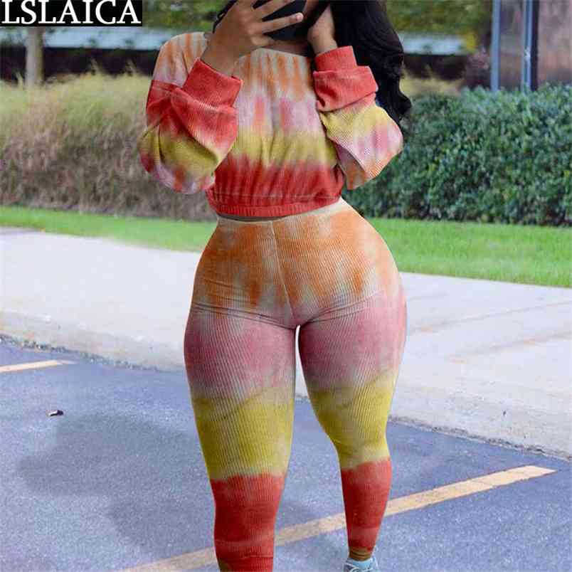 Fashion Fall Clothes for Women Two Piece Set Top and Pants Tie Dye Casual Tracksuit Lounge Wear Plus Size Outfits Sportswear 210515