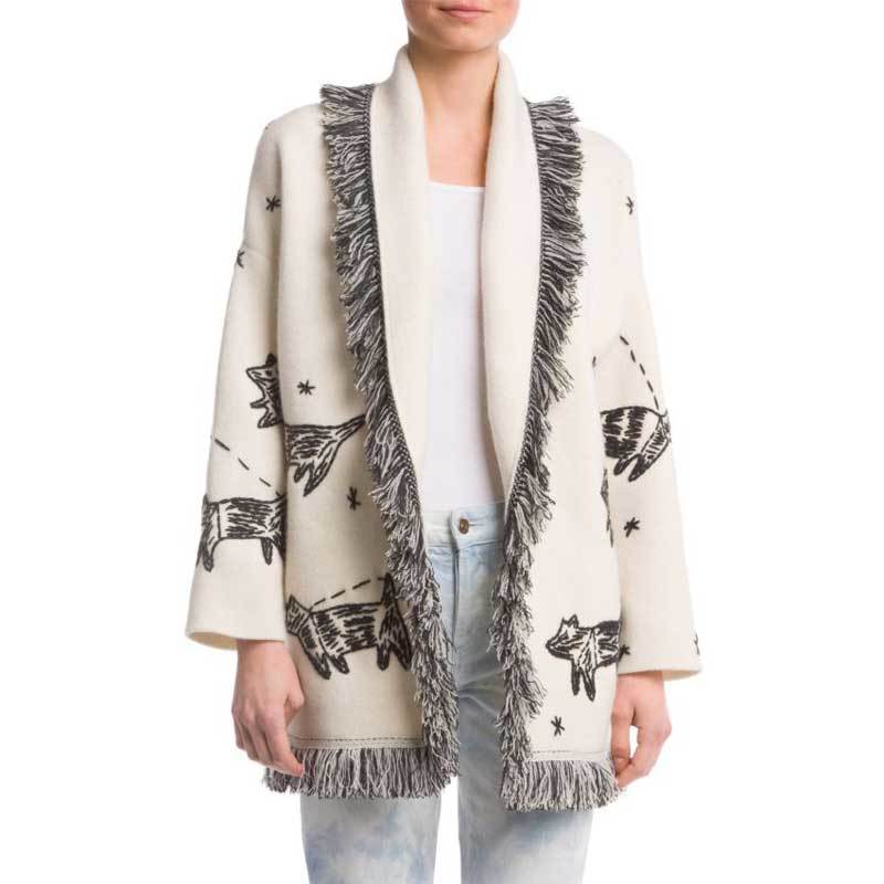 Inspired Wool Cashmere Cardigan embroidery animals belted White Women Sweaters Cardigans Sweatercoats autumn witner warm 210412