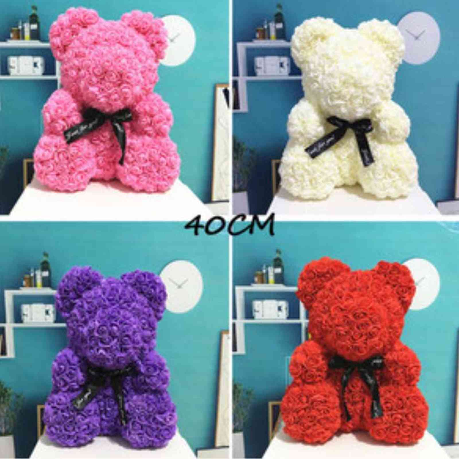 25/40cm Roses Bear with Heart Artificial Flower Rose Teddy Bear For Women Valentine Wedding Birthday Christmas Gifts Decoration 211108