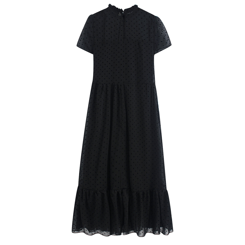 Women Summer Fashion Chiffon Dress Dot Short Sleeve O-Neck Spliced Dresses Female Casual Solid Party Elegant Dress vestidos 210409