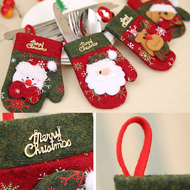 Christmas Sierware Xmas Mini Red Santa Claus Cutlery Bag Party Decor Cute Gift Hat Tableware Holder Set Free shipping